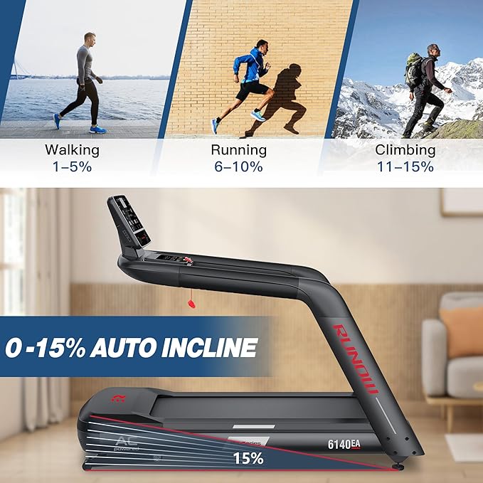 Caminadora Eléctrica Plegable con Inclinación 15%, 5 HP, 36 Programas, Negro miniatura 5
