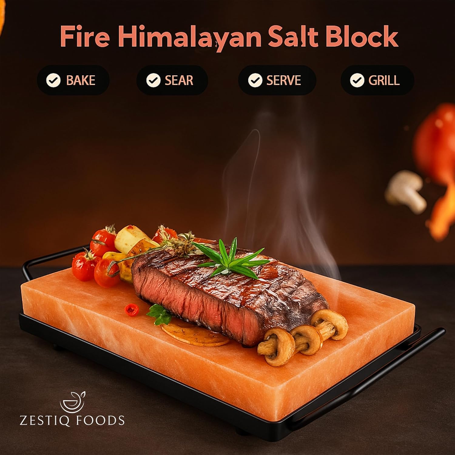 Himalayan Pink Salt Block for Cooking & Grilling-12x8x1.5 Inch Natural Slab for Steak, Seafood, BBQ, and Hot Stone Cooking-Rock Salt Stone with Tray-Unique Gifts for Men, Women