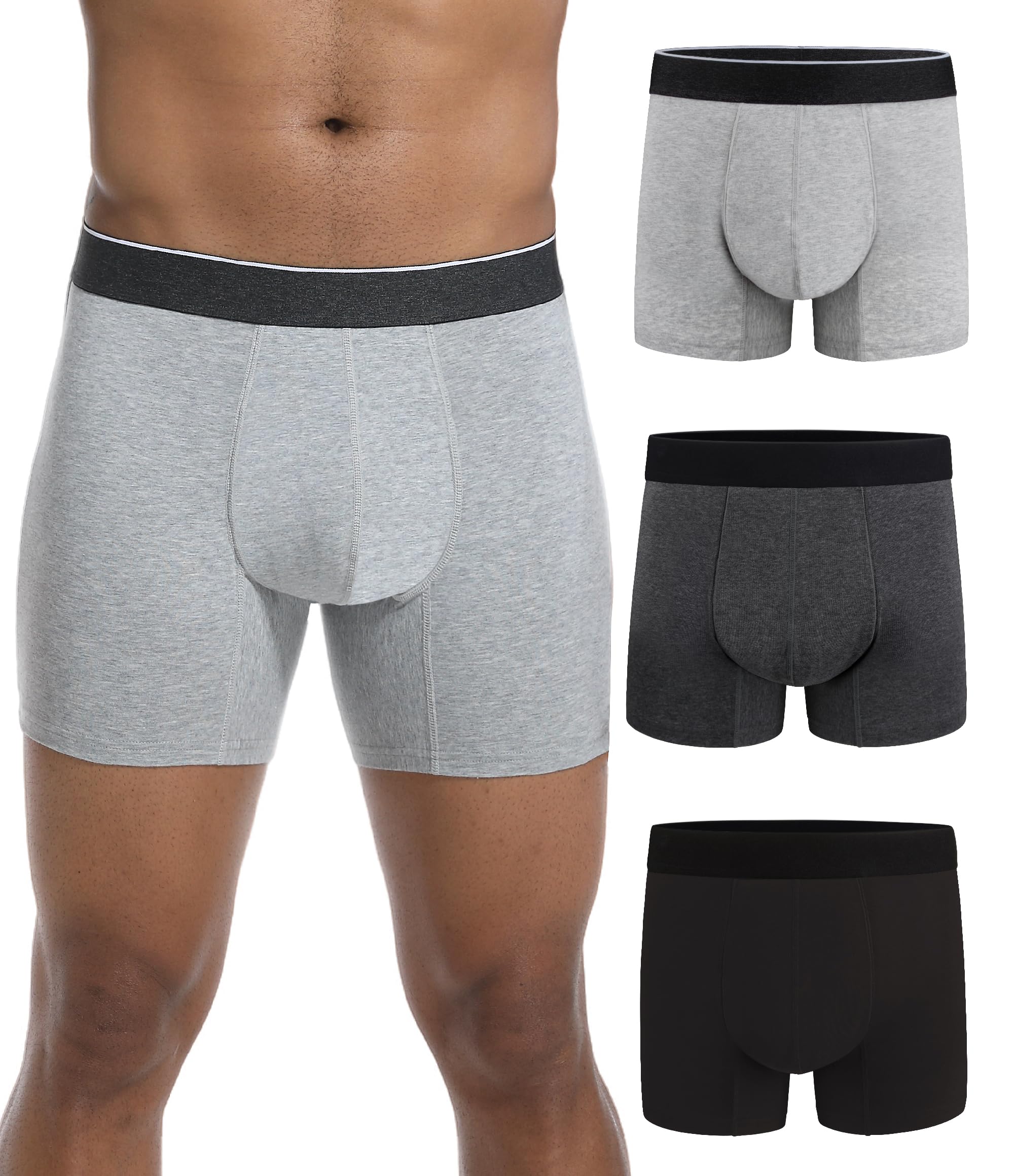 IRISMORII Mens Incontinence Protective Underwear Washable Adult Leak Proof Boxer Briefs with 60 ml Absorbency Trunk 3 Pack (Black-Gray-Dark Gray, M)