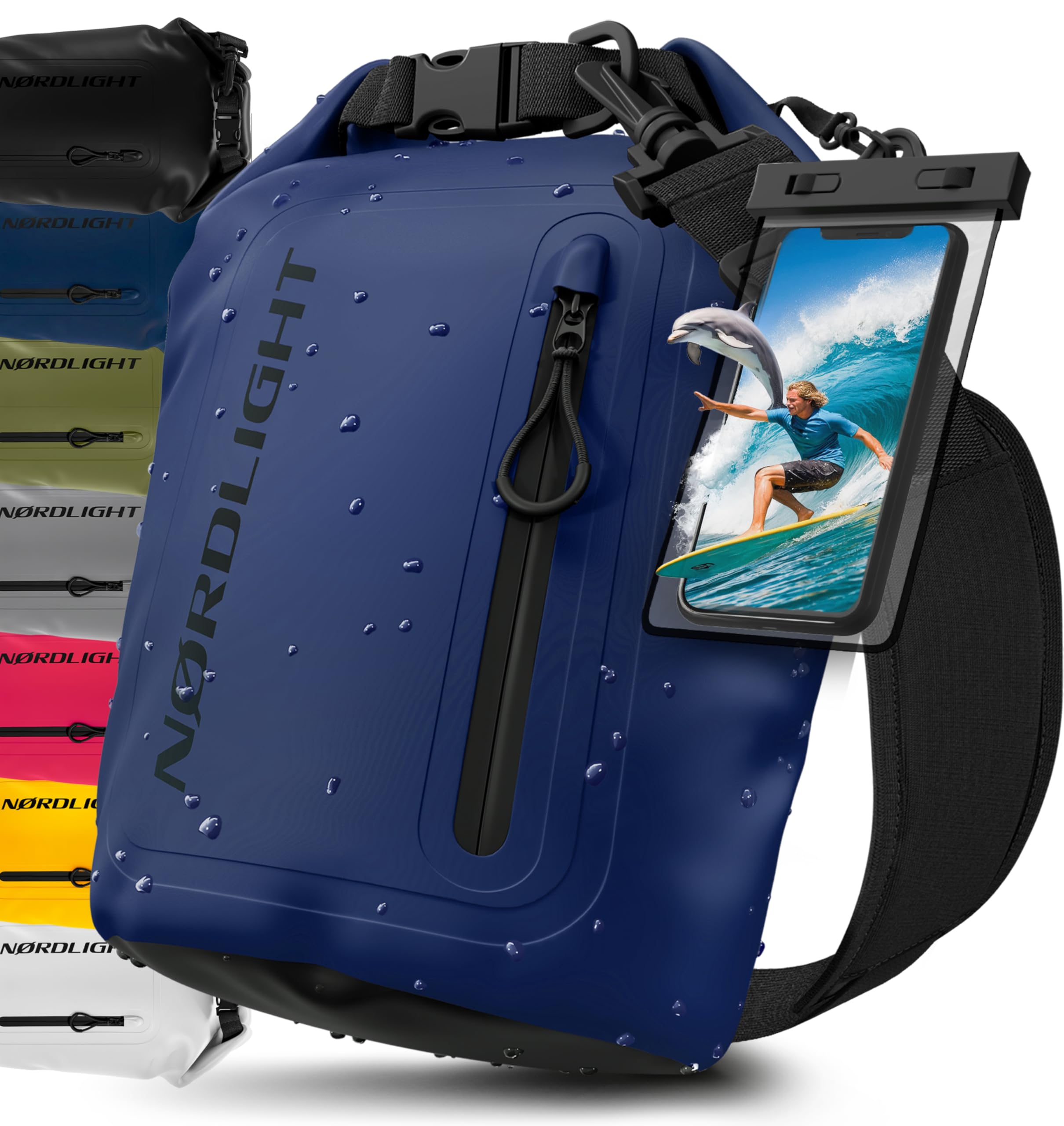 Nordlight Bolsa Estanca Impermeable + Funda para Móvil, Cierre Enrollable, Correa para Hombro | Drybag Mochila Impermea…