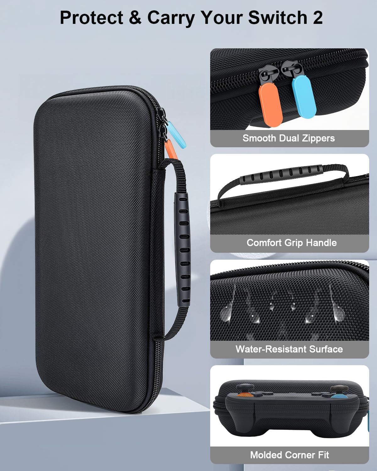 BOCACUE Carrying Case for Nintendo Switch 2(2025), 9 in 1 Accessories Bundle with 2 Screen Protectors, 4 Thumb Grip Caps, Protective Hard Shell Portable Travel Case for Switch2 with 20 Game Cartridges — view 3