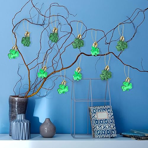 Miniatura 4 de Leinuosen 48 piezas de tréboles del día de San Patricio, trébol de buena suerte, adorno verde de San Patricio para adornos de árbol, estante de