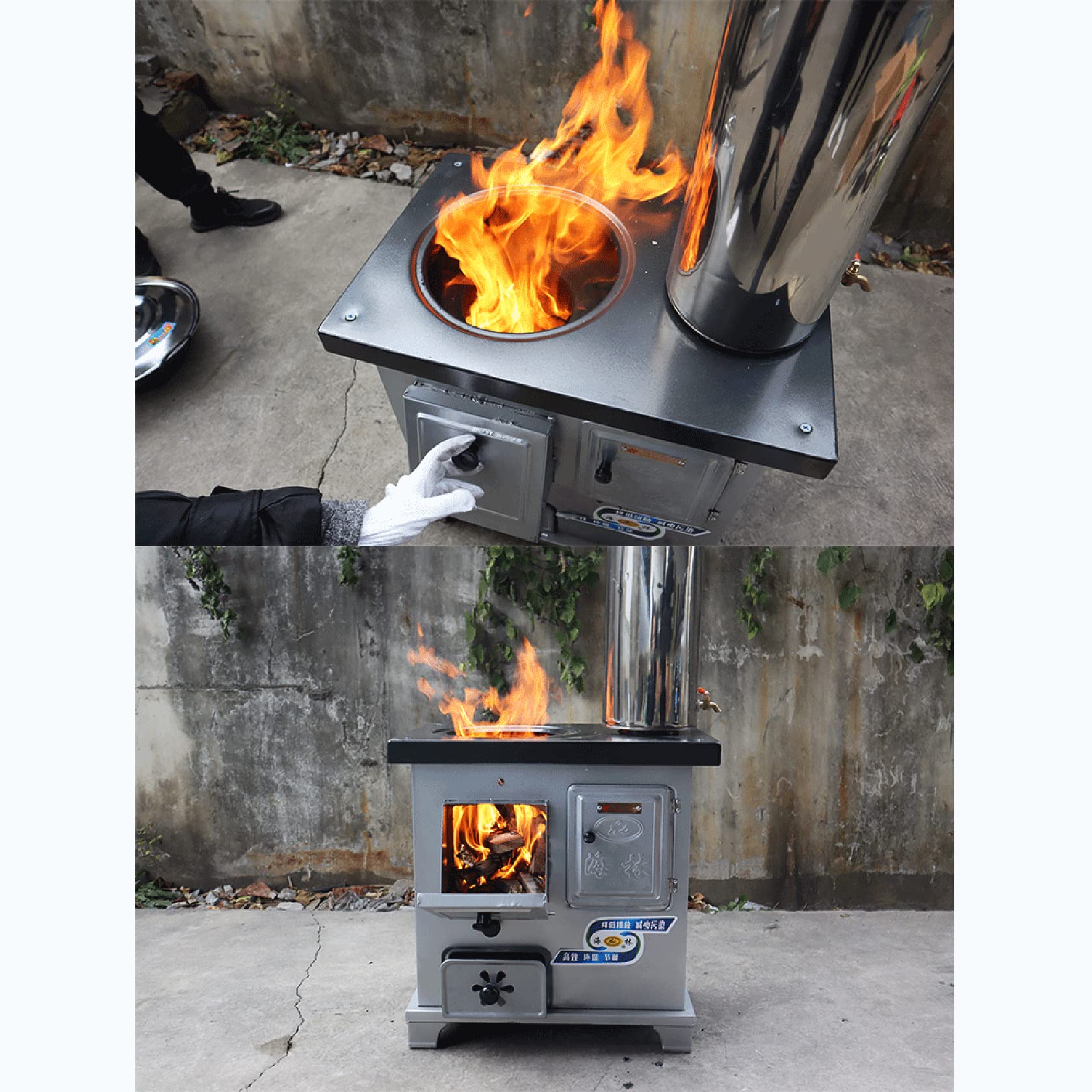 Stufa a Carbone Multifunzionale in ghisa, Stufa a Legna a Risparmio energetico, con Serbatoio dell'Acqua Calda da 16 Litri e Forno di Grande capacità, Piano Cottura Senza Fumo,C
