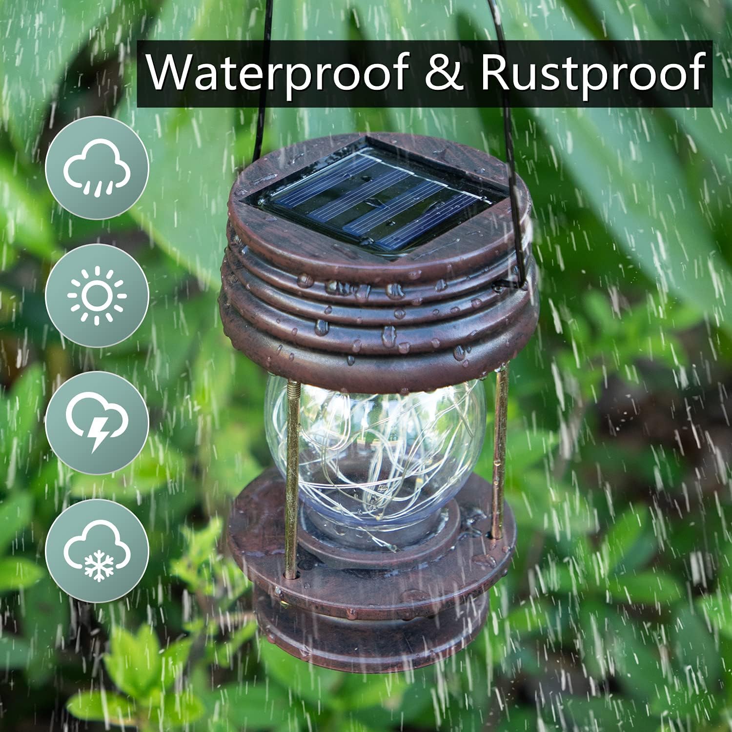 pearlstar Solar Lanterns Outdoor Hanging Solar Lights, 2PK Table Lamps with Retro Design, Garden Lantern Vintage Design for Landscape Yard Table Pathway Beach Decoration