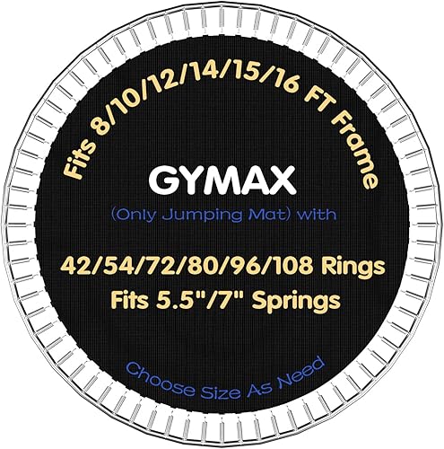 GYMAX Tapete para cama elástica, 8 pies10 pies12 pies14 pies15 pies16 pies, tapete de repuesto con anillos en V de 4254728096108 y 8 filas de