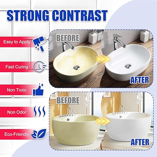 Miniatura 4 de Kit de reacabado de bañera y azulejos, pintura blanca semibrillante de 35 onzas con herramientas para bañera, fregadero y encimera para baño,