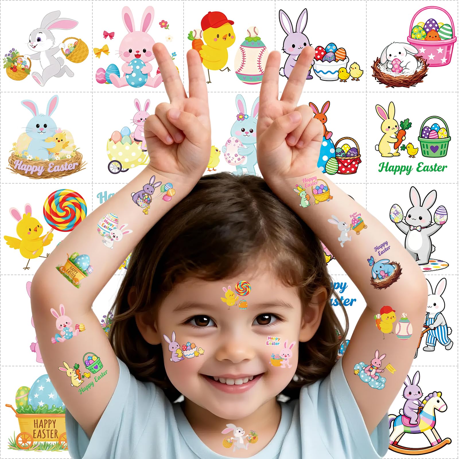 Easter Tattoos - 150 PCS Temporary Tattoo Stickers with Bunny & Easter Egg Designs, Spring Party Favors & Basket Stuffers for Holiday Celebrations