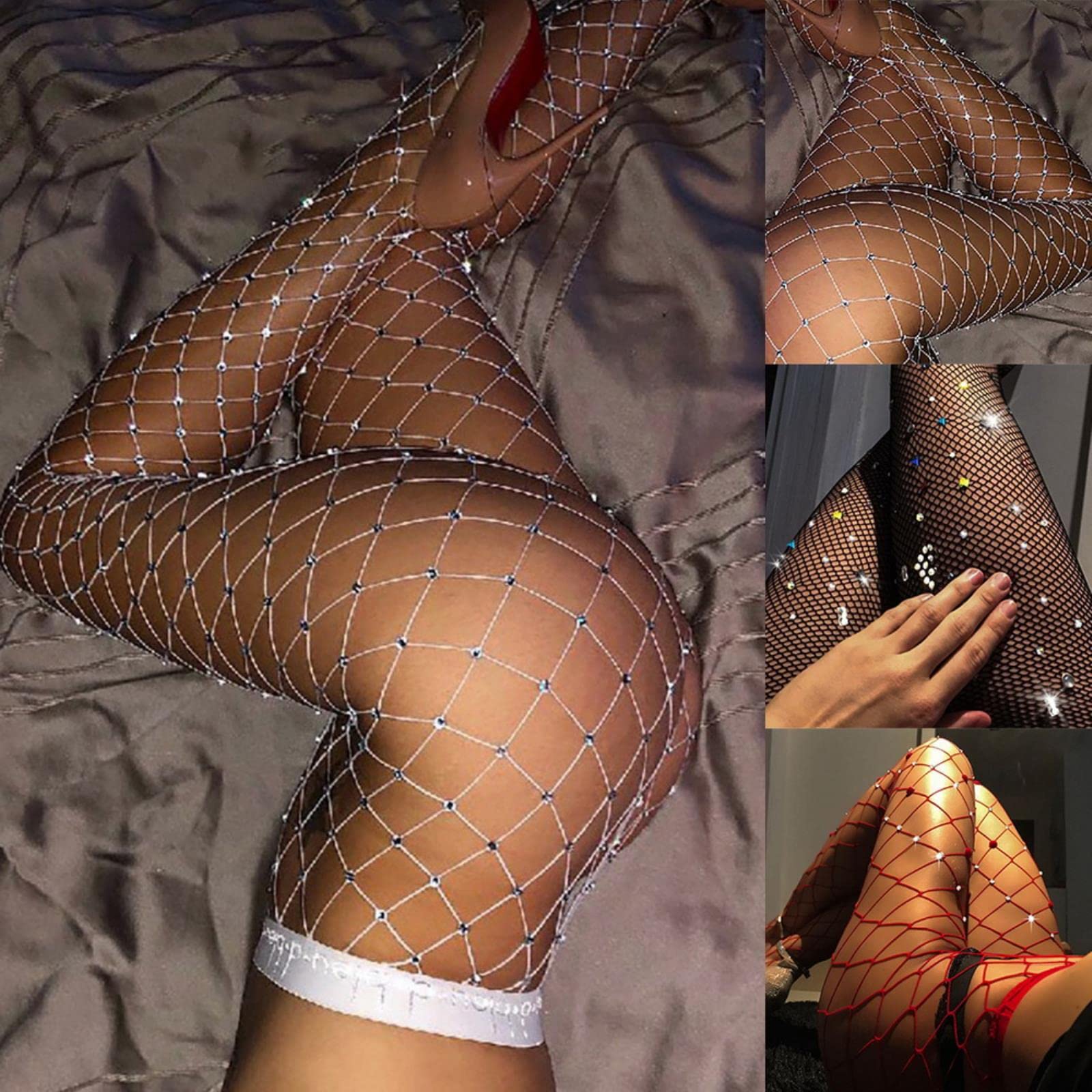 Strumpf, sexy Netzstrümpfe, eng, hohe Taille, Diamanten, eng, Funkelnde Strass-Netzstrumpfhose, modische Straßen-Dessous (Stil 2)