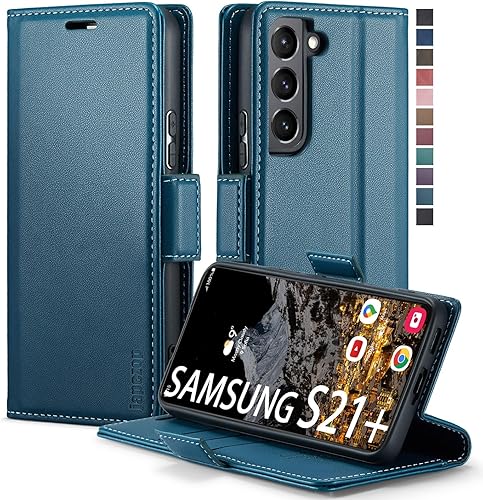 Funda para Samsung Galaxy S21+ Plus 5G, Samsung Galaxy S21 Plus 5G con tarjetero y bloqueo RFID, función atril magnético, funda de cuero con tapa