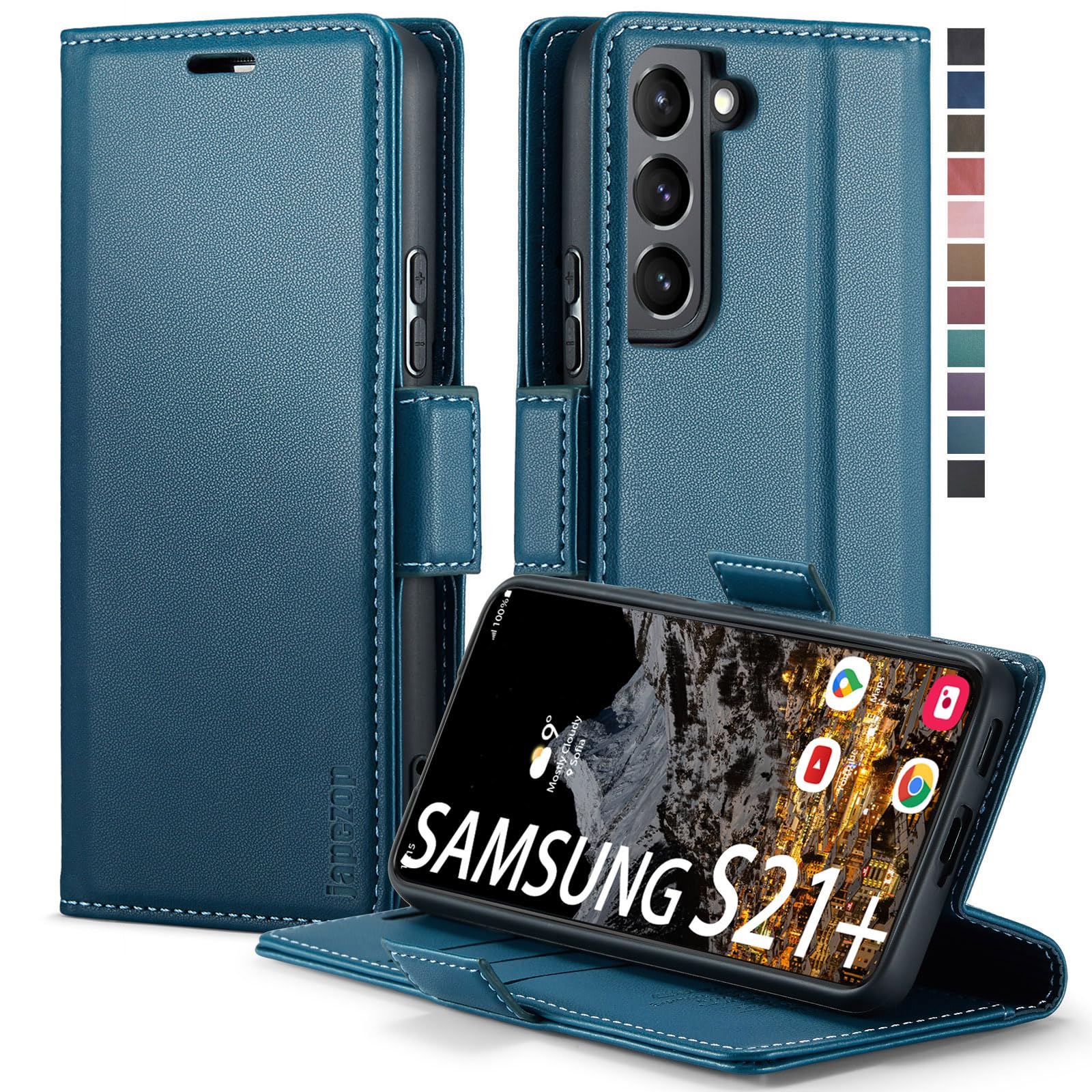 Samsung Galaxy S21+ Plus 5G Case,Samsung Galaxy S21 Plus 5G Wallet Case with Card Holder RFID Blocking Kickstand Magnetic,Leather Flip Case for