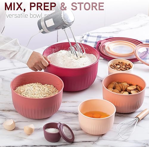 Miniatura 5 de COOK WITH COLOR Tazones de preparación con tapas, juego de cuencos pequeños de plástico anidables anchos y profundos con tapas, juego de 12 piezas,