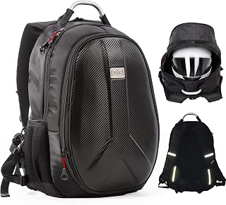 GetAway Motorcycle Backpack Waterproof, Man, Hard Shell, Large Capacity, Expandable 35L-45L, Motorbike Helmet Bag, Helmet Rucksack, Antitheft, Reflective, USB, Laptop