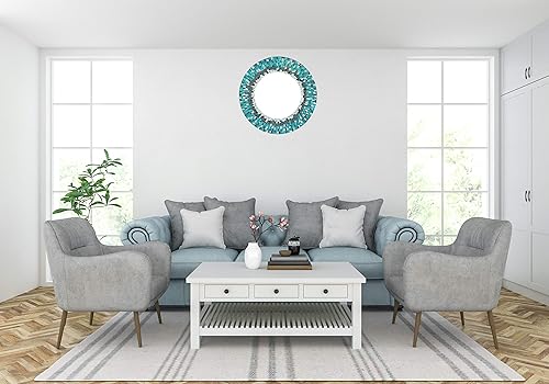 Miniatura 5 de Espejo decorativo hecho a mano con mosaico azul cielo y verde azulado, marco de 24 pulgadas, espejo redondo de 14 pulgadas para pasillo, dormitorio,