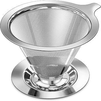 Pour Over Coffee Dripper, Slow Drip Paperless Coffee Filter, Pour Over Coffee Maker for 1-2Cups Brew, Double Mesh Design of Manual Reusable Cone Filter