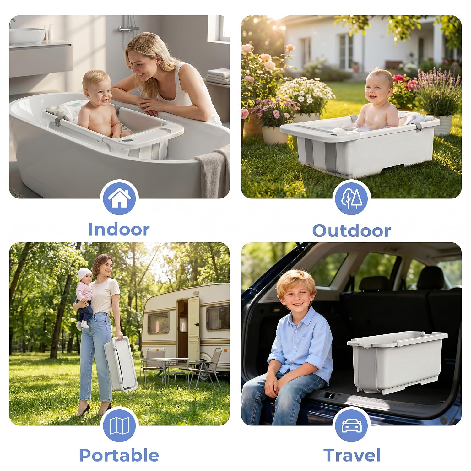 Collapsible Baby Bathtub with Stand - Big Baby Bath Tub with Thermometer | Parents Spine Save Infant Baby Tub Foldable Newborn Toddler Bathtub for Baby Girl Boy 0 to 36 Months White