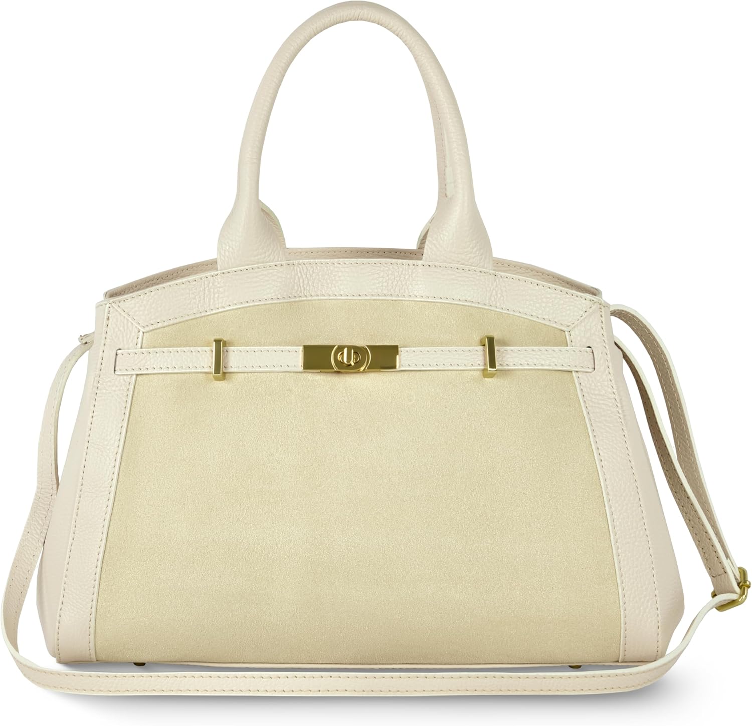 Italian Genuine Suede & Leather Bag for Women with Adjustable Strap | Medium Designer Top-Handle Satchel Handbag