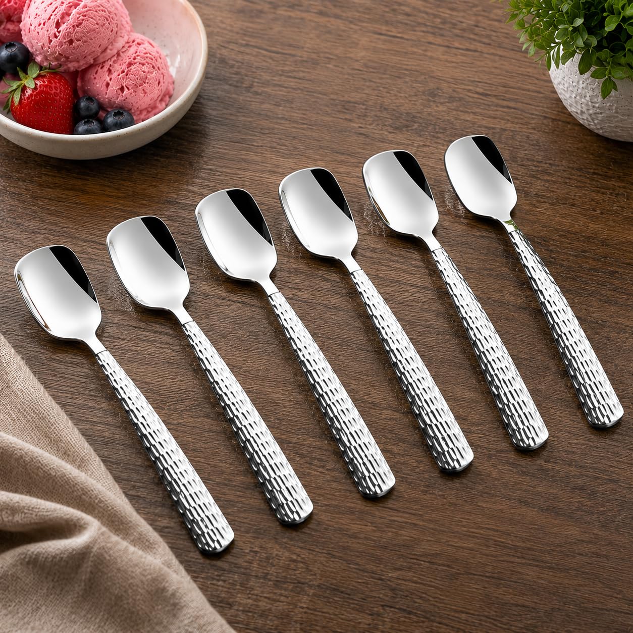FnS Madrid Ice Cream Spoon Set - 6 Piece Stainless Steel -2