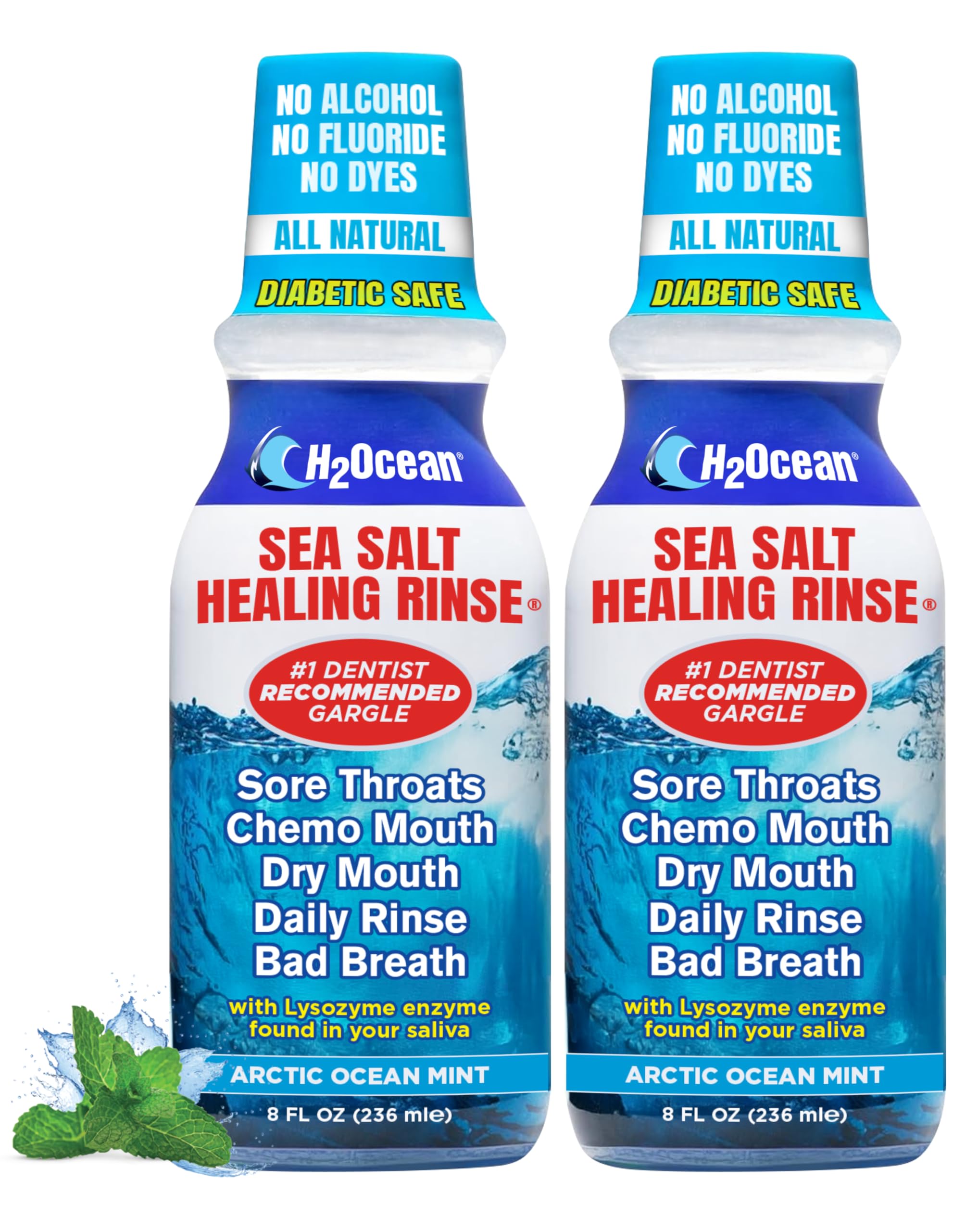 Healing Rinse Natural Sea Salt Whitening Mouthwash - Alcohol & Fluoride-Free Oral Care for Tonsil Stones, Sore Throats, Wisdom Teeth Recovery & Gum Health- Arctic Ocean Mint, 16 oz (Pack of 2)