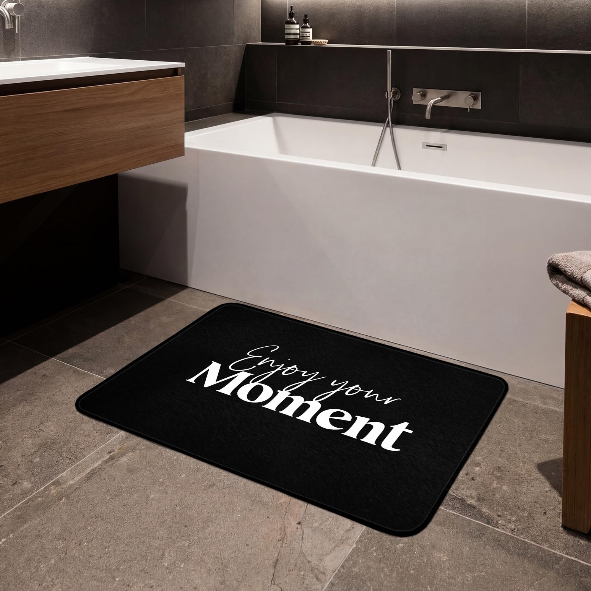 Alfombra Baño Rectangular 90x60 cm Decoracion Bathroom Mat Non Slip Shower Lavable Antideslizante Alfombrilla Tapete Banheiro Citas - Disfruta de tu Momento - Proverbio - Negro