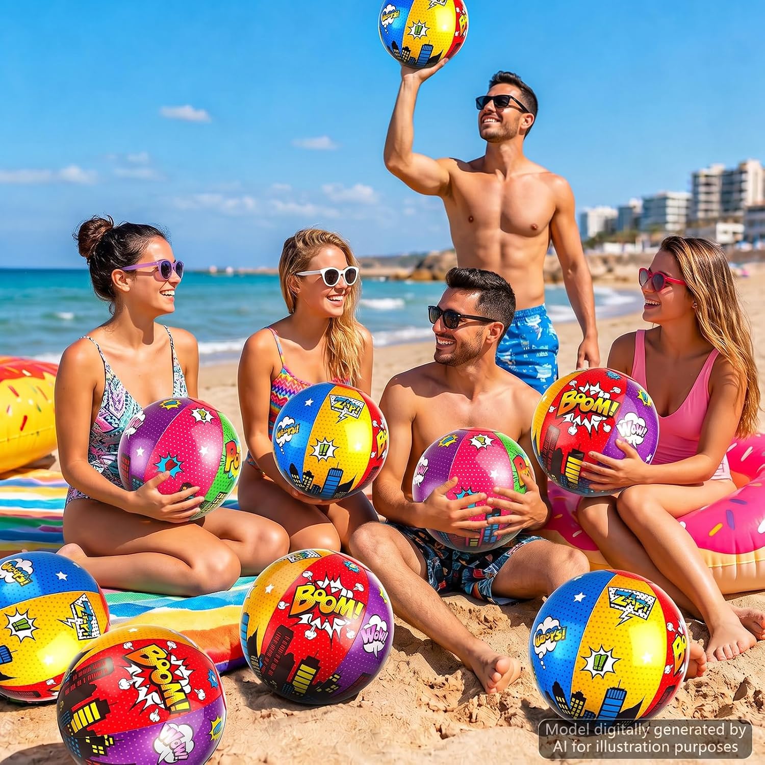 8" Hero Theme Inflatable Beach Balls Super Theme Party Beach Balls with Cool Boom Decor Heroes Birthday Party Supplies for Summer Water Pool Game Gifts Graduate Parties Decor Supply image 5