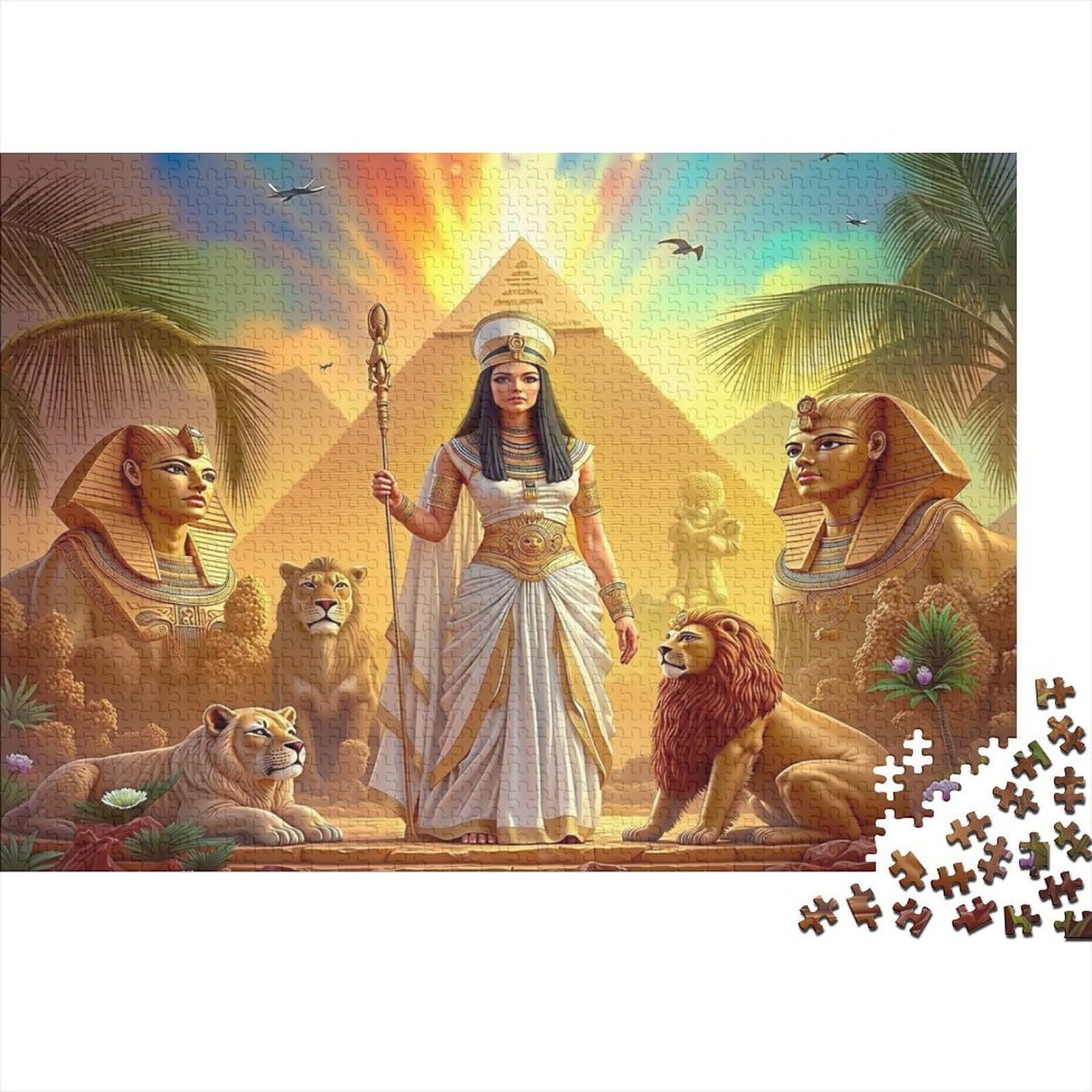 Ancient Egyptian Queen 1000 Piece Jigsaw Puzzle Paper for Adults Pyramid Sphinx Royal Animals Relaxing Home Gift 52x38cm/1000pcs