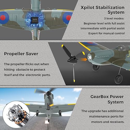 Miniatura 3 de CKYSCHN Avión RC de 4 canales, VOLANTEXRC Spitfire V2 aviones RC, aviones de control remoto para adultos principiantes con sistema de estabilización