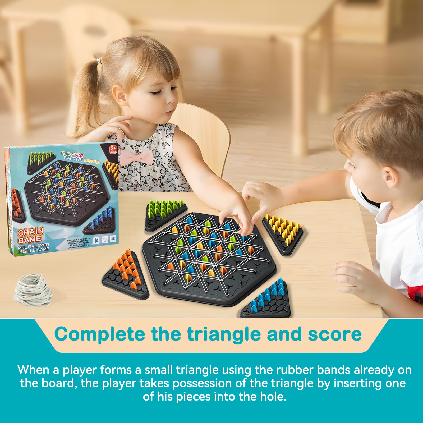 YAOZUP Chain Triangle Game, Triggle Game, Triggle Elastic Band Game, Chain Triangle Game, Classic Strategy Collectable Pegboard Game for Children, Adults, Family Party 4