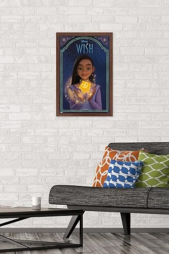 Miniatura 2 de Trends International Disney Wish - Póster de pared Asha & Star, 14.72 x 22.37 pulgadas, versión enmarcada de caoba