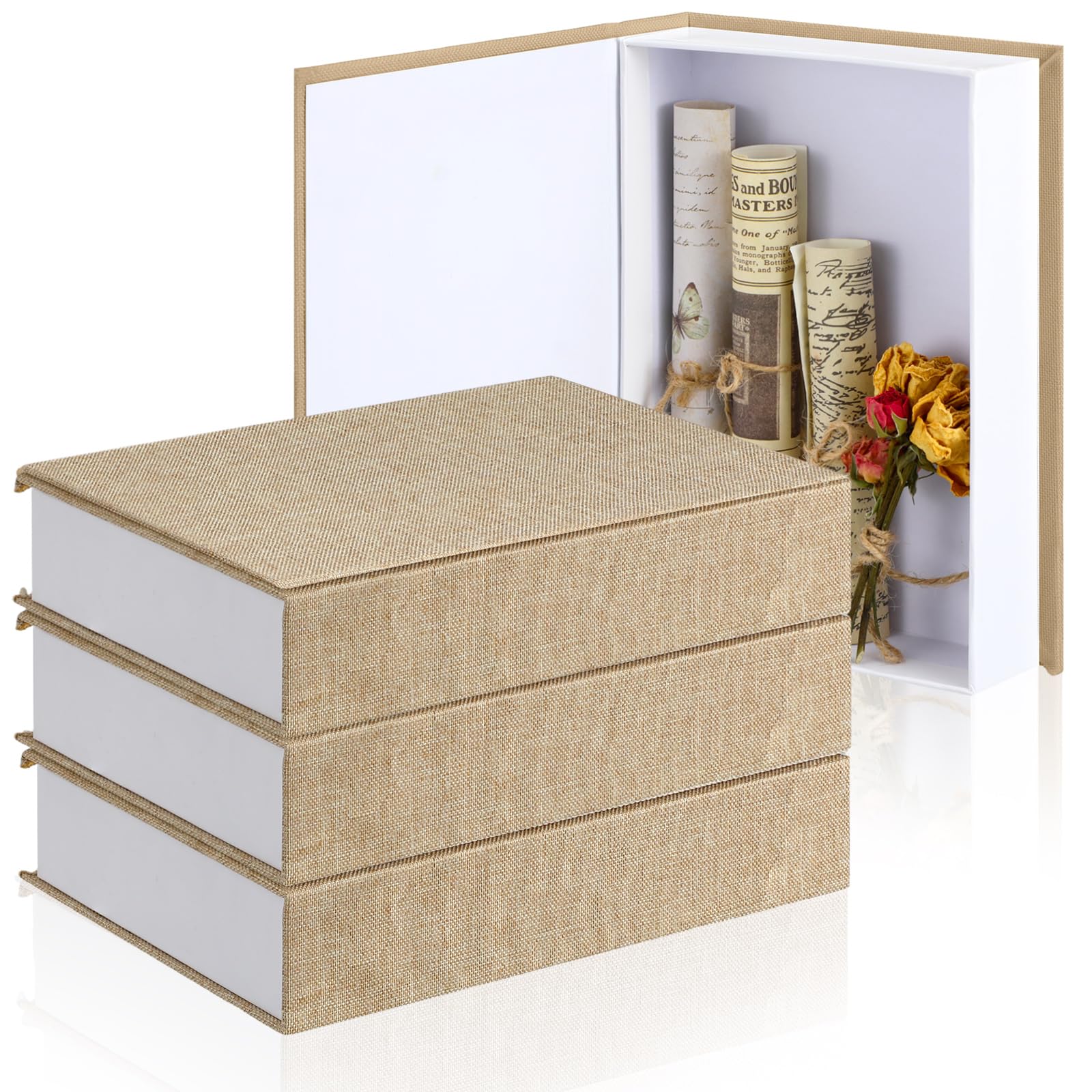 Tioncy 3 Pcs Decorative Book Box Modern Fake Book Storage Box Linen Faux Books for Bookshelf Decoration Coffee Table Book for DIY Crafts(Beige
