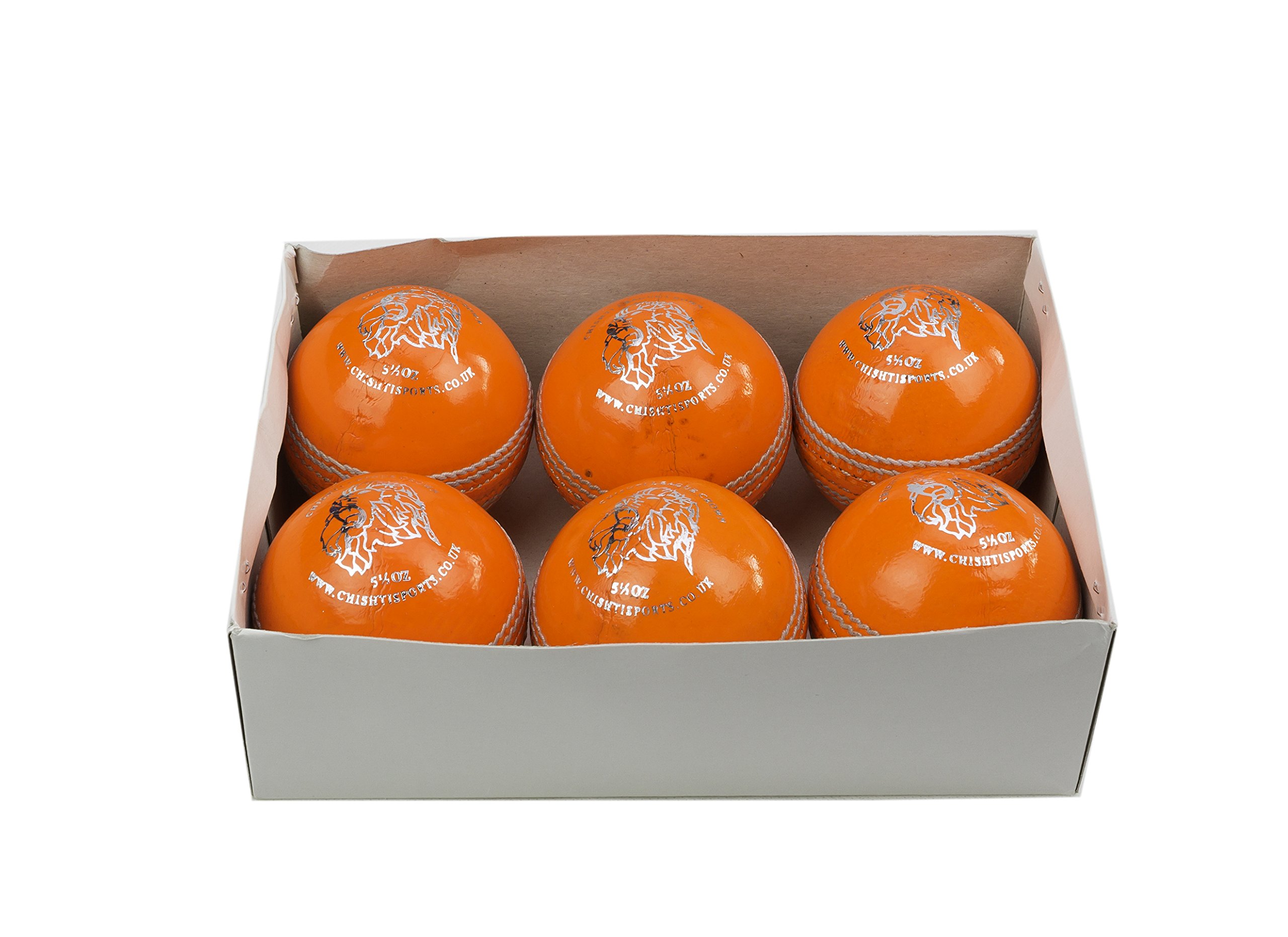 Chishti Cricket-Bälle, Leder, handgenäht, für Senioren, hochwertig, Gewicht 155 g, Orange, 6 Stück