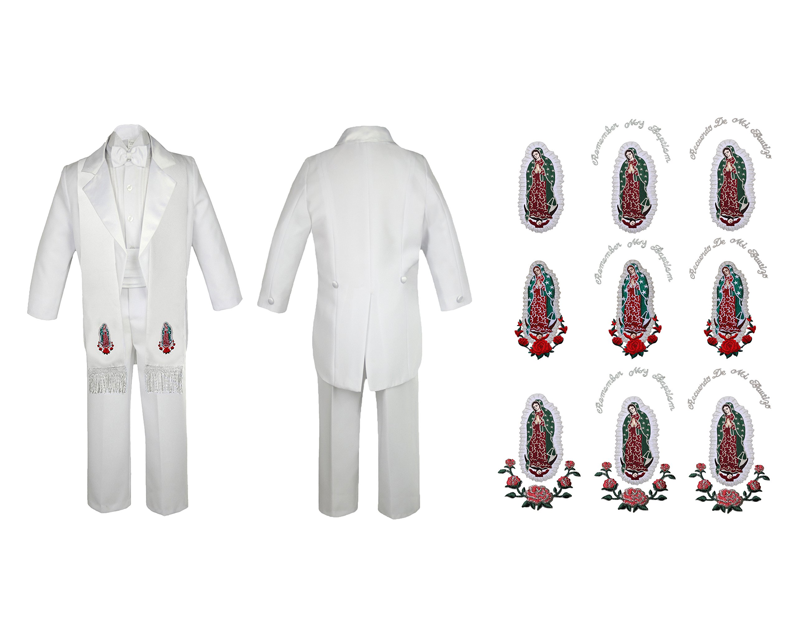 New Born Baby Boy Baptism Formal White Tail Suit Silver Maria With Stole SM-20