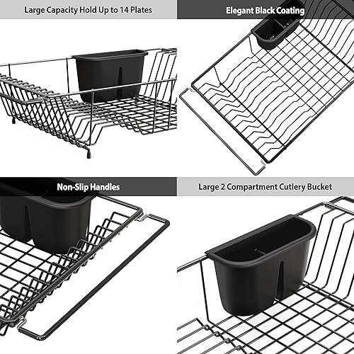 Miniatura 4 de Simple Houseware Escurridor de platos grande de acero inoxidable para encimera con soporte para utensilios, color negro