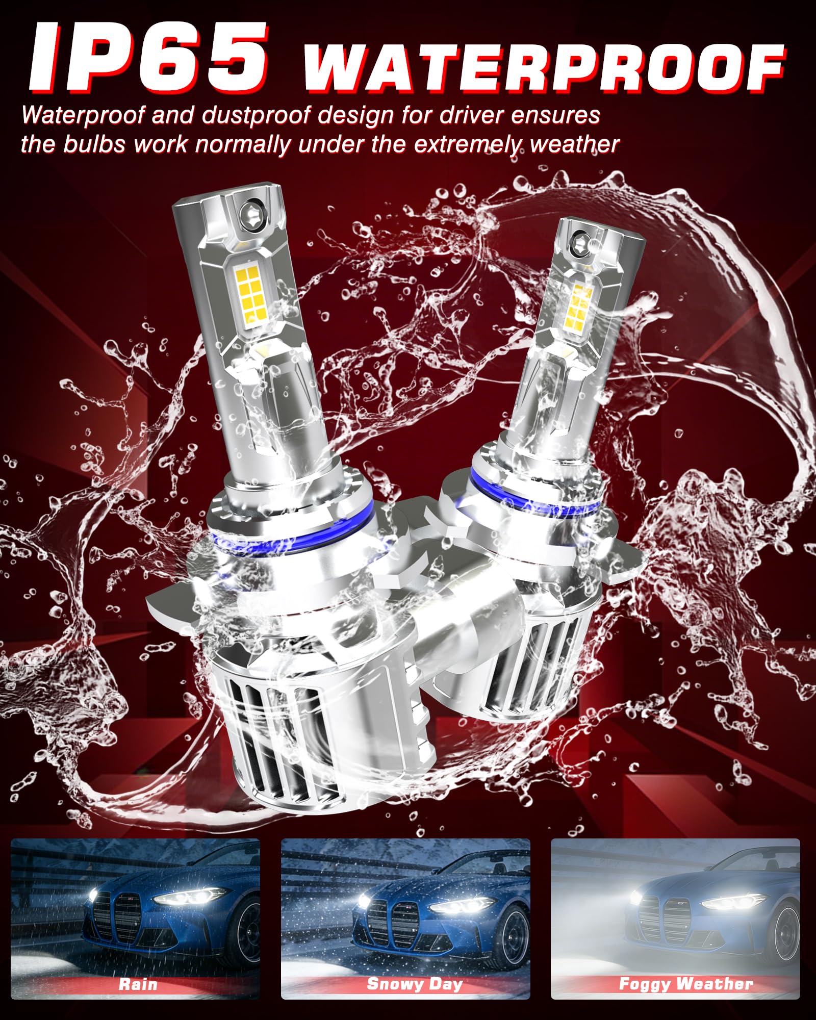 Bombilla HIR2 Led, Súper Brillante 80W 16000LM 6000K Blanco frío 360 Grados Haz Ajustable Bombillas Led 9012 HIR2 Canbus Kit de conversión sin Errores Todo en uno Mini diseño, Paquete de 2