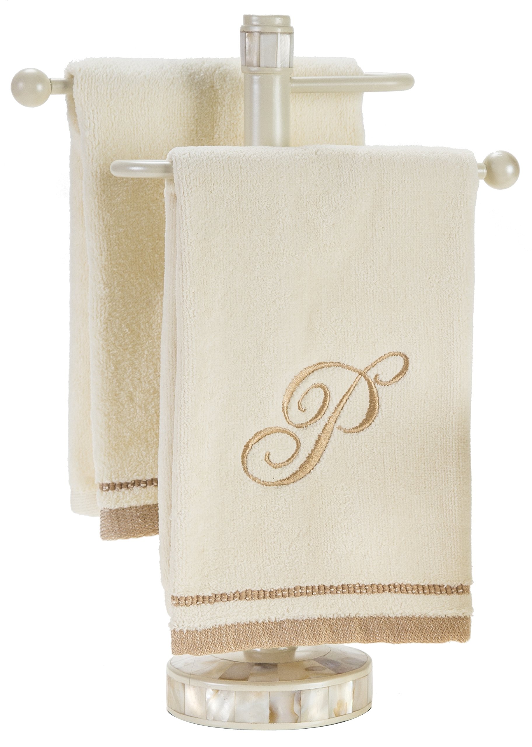 Creative Scents Set di 4 asciugamani decorativi ricamati, 100% cotone, extra assorbenti, 100% cotone, regalo personalizzato, per bagno/cucina, iniziale J (avorio)
