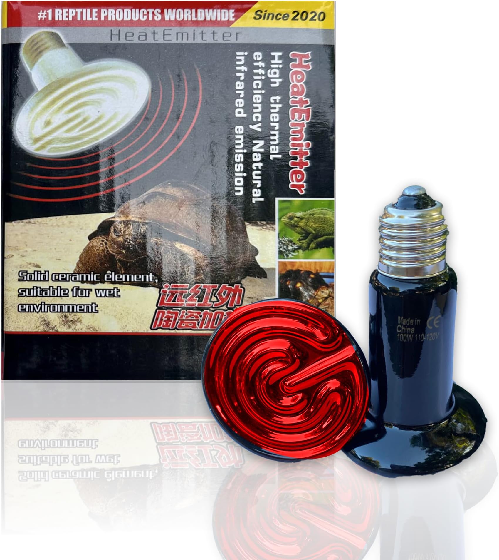 AGRIGOOLTURE Reptile Heat Lamp 100W 2-Pack Ceramic Heat Emitter, No Light Emitting Heat Bulbs for Amphibian Pet Brooder Coop Incubating Chicken, Lizard Bearded Dragon Turtle Snake Terrarium Black