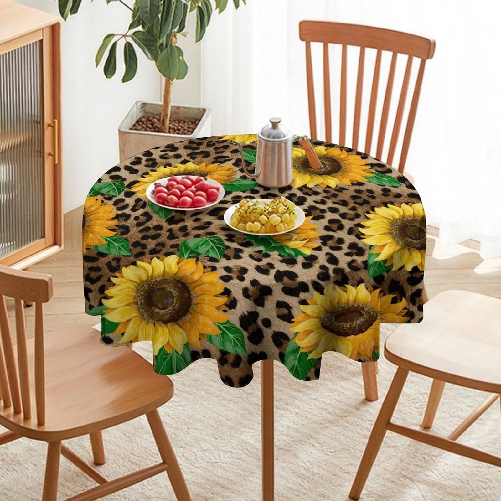 Amazon.com: Leopard Print Sunflower Round Tablecloth, Yellow