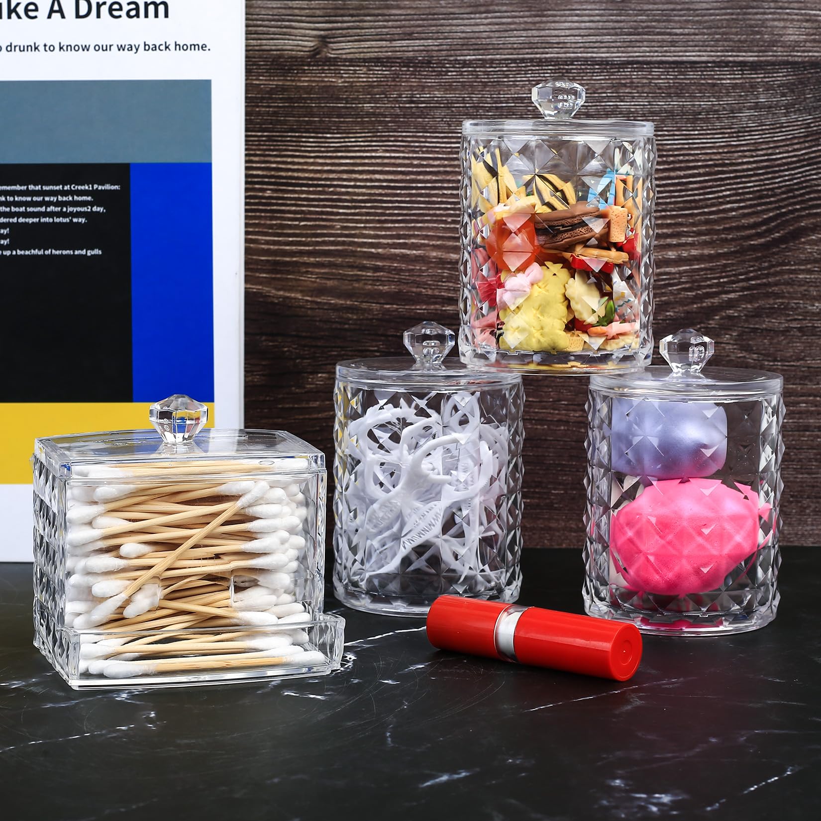 4 x Dispensador Discos Desmaquillantes, Soportes Contenedor de Hisopos de Algodón, Caja Organizador Baño, Caja Contenedor de Almohadillas de Algodón,con Tapas para Discos Bola de Algodón Cosmeticos