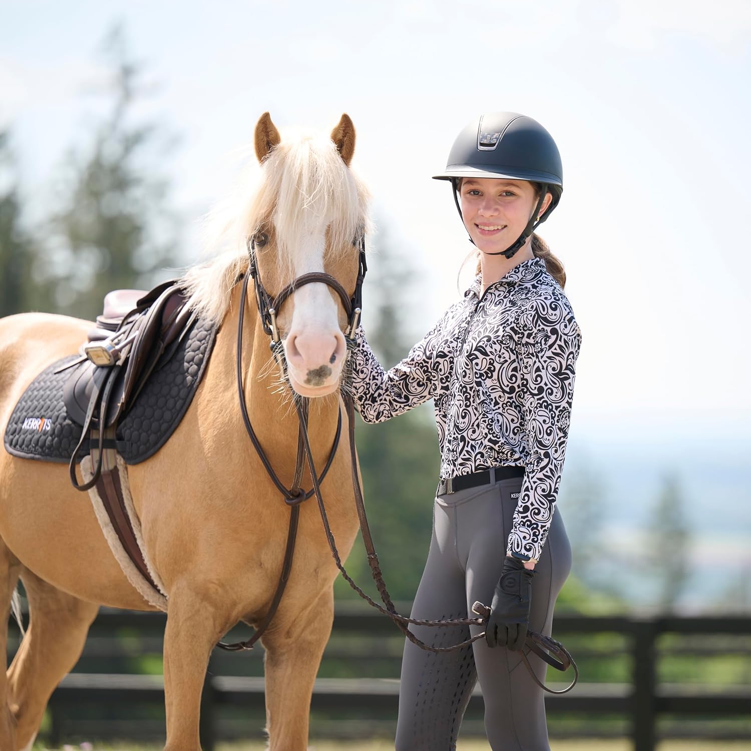 Kerrits Kids EquiBreeze Ice Fil Long Sleeve Equestrian Shirt – Cooling Kids Sun Protection Top Horse Riding, Outdoor Sports