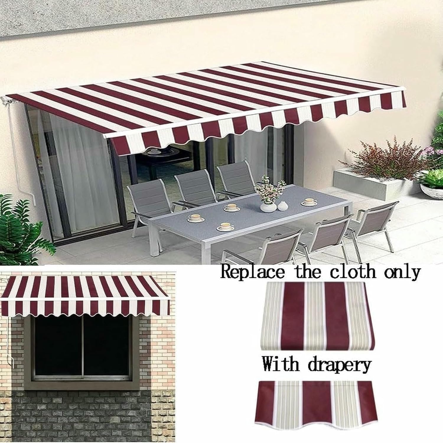 Sun Shade Awning Cover Replacement Retractable Patio Sun Shade Shelter Canvas Outdoor Shelter Replacement Top Cover for Deck, Balcony, Yard(Fabric Only)