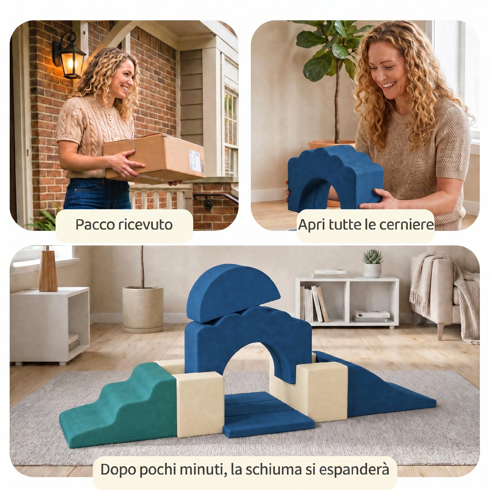 AIYAPLAY Set 7 Costruzioni Morbide Bambini 0.5-3Anni con Base Antiscivolo | Set Gioco Blocchi Morbidi, in Schiuma e Velluto, Facile Pulizia, Giocattoli Arrampicata, Cameretta Casa Asilo