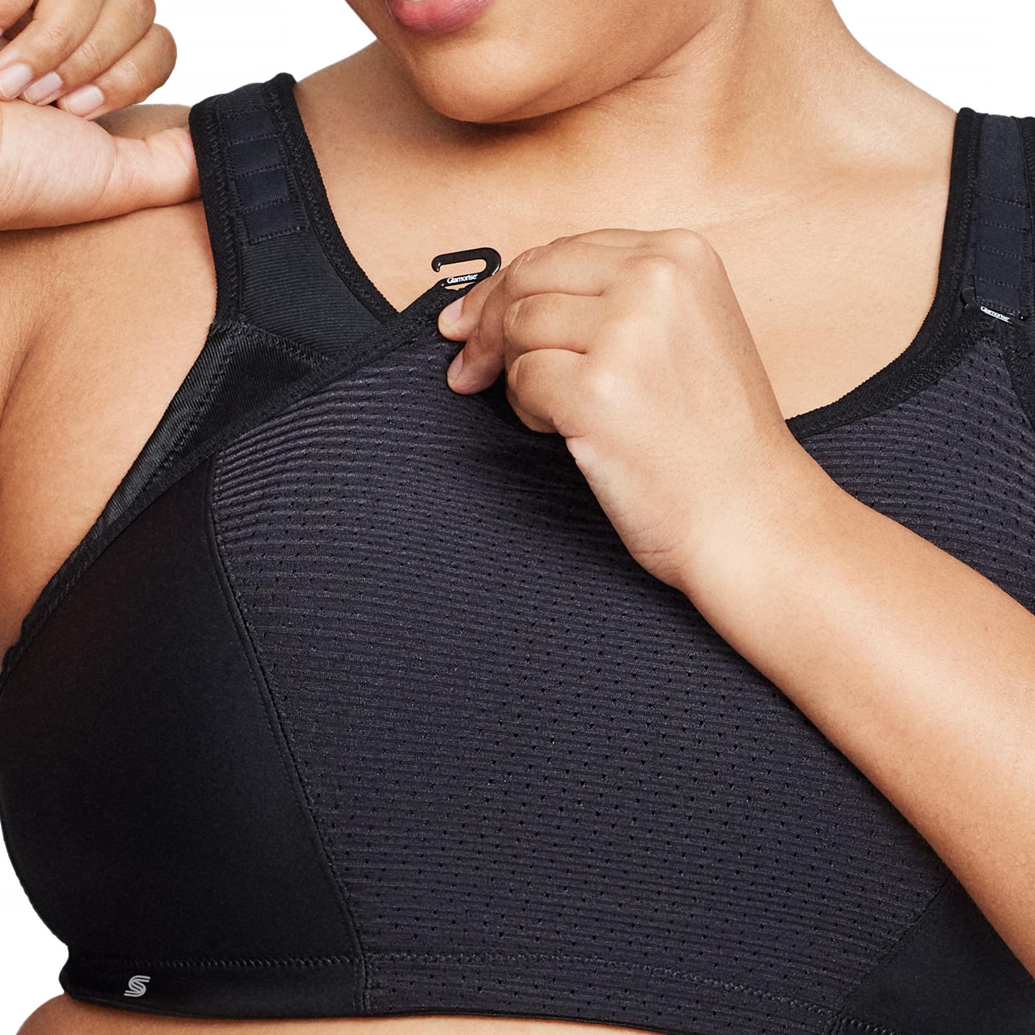 Glamorise Damski biustonosz sportowy 1166, jednolity czarny, 44H, Lity czarny, 100L