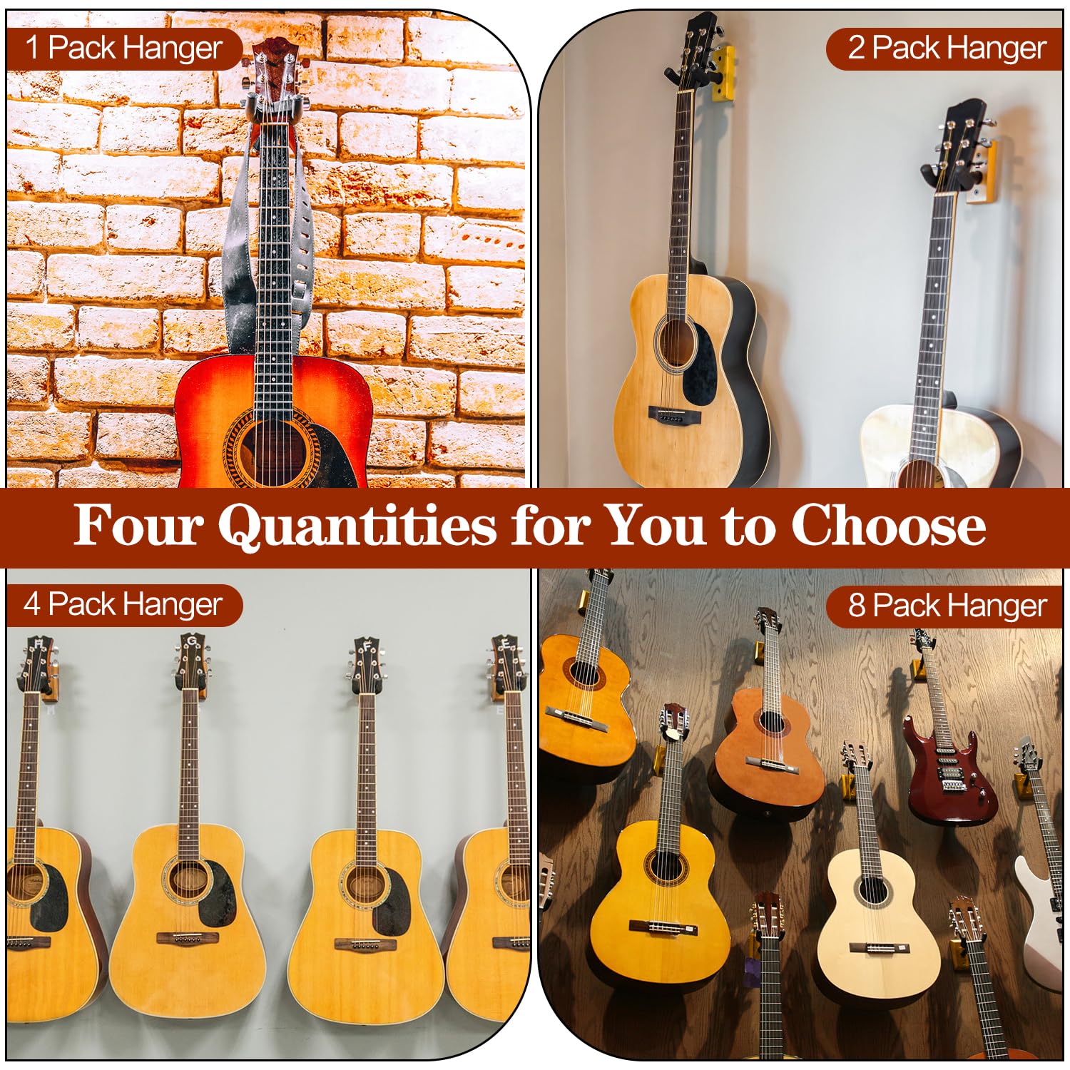 DkOvn Colgador de pared para guitarra, paquete de 8 soportes de pared para guitarra, soporte de pared de madera dura en forma de V con tornillos, para guitarra acústica, guitarra eléctrica, banjo