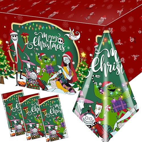 Paquete de 3 manteles de pesadilla de Navidad, decoración de fiesta de Navidad, árbol verde y rojo, cubierta de mesa de pesadillero para Navidad,