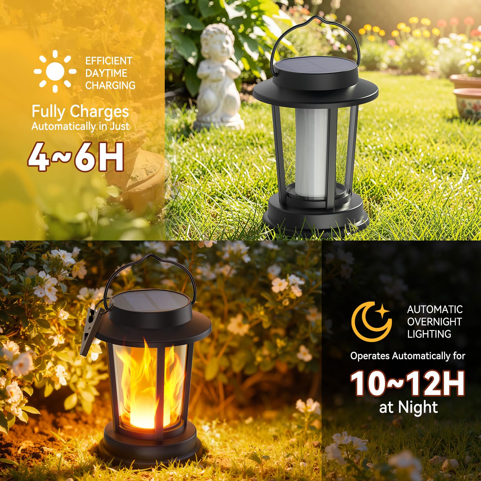 WdtPro 4 Pack Solar Lanterns Outdoor Waterproof, Upgraded Flickering Flame Solar Lights Outdoor, Solar Powered Lanterns Decorative, Hanging Solar Lantern for Patio Garden Yard Path Porch Tree Decor — view 5