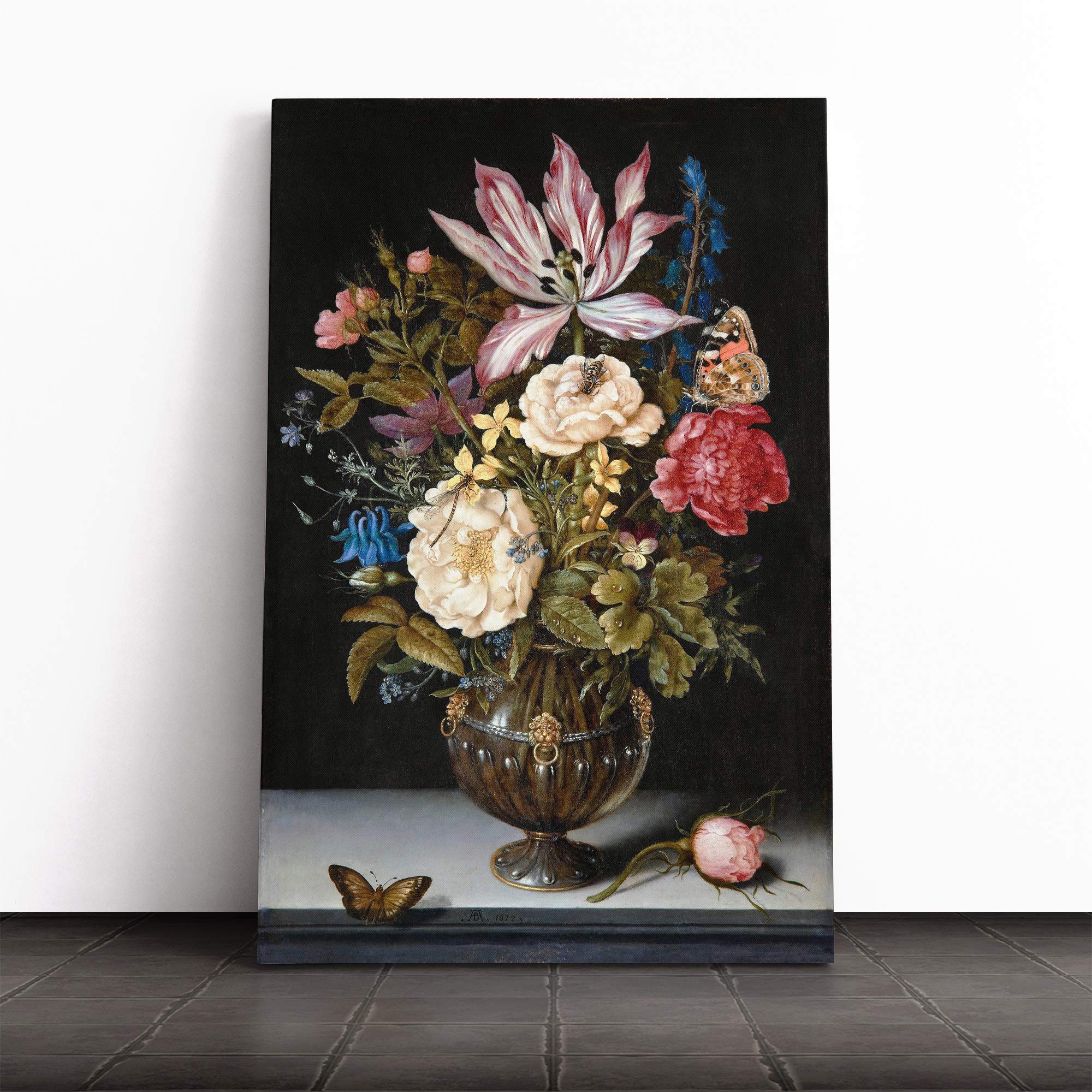 Ambrosius Bosschaert The Elder Still Life Flowers Canvas Print | Gallery Wrapped 30mm Frame Wall Art | 24x16 inches | Ready to Hang | Modern Floral Picture | Living Room Bedroom Lounge Office