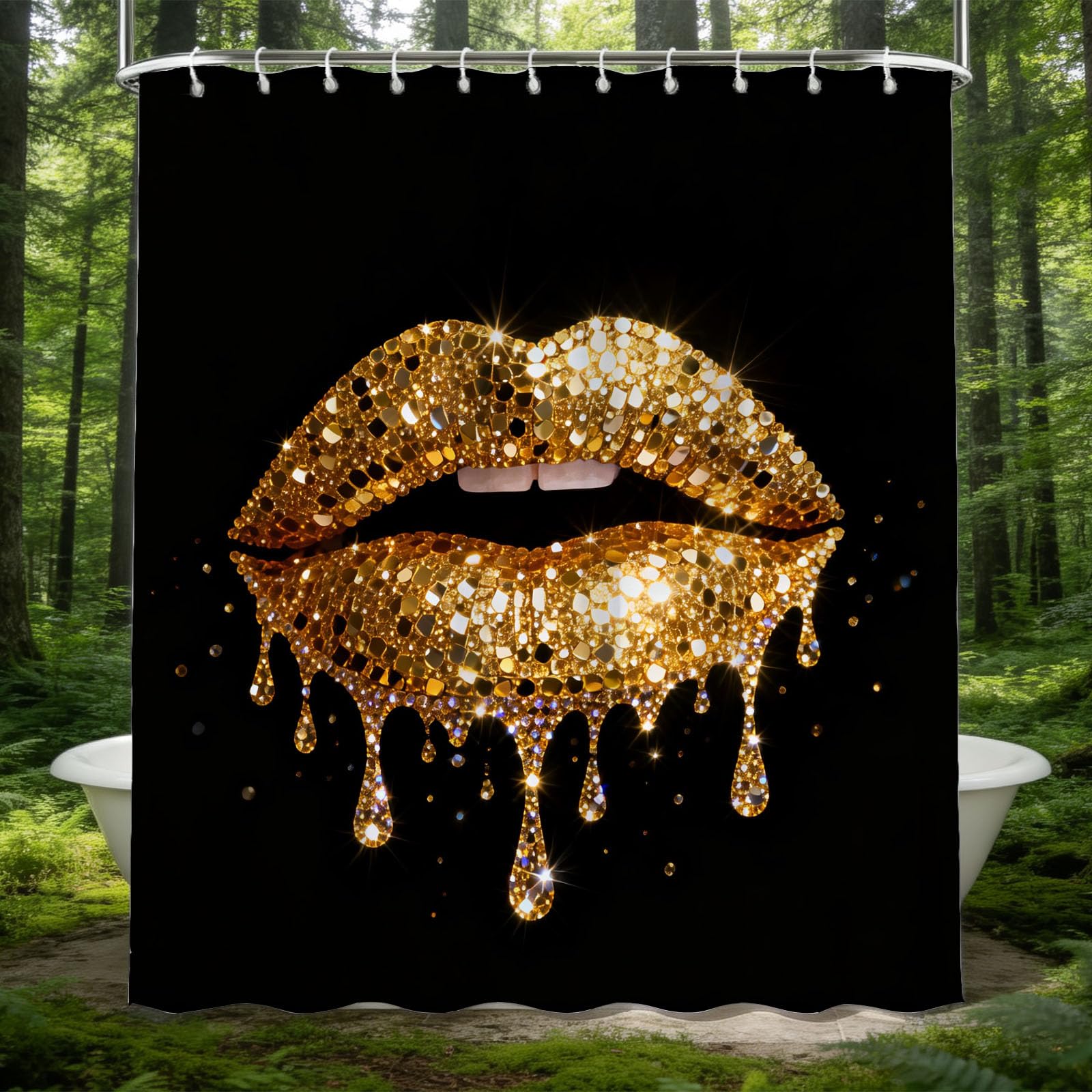 Hongduo 3D Glitter Lips Shower Curtain for Stalls Bathtubs Romantic Theme Bathroom Decor Shower Curtain Set Polyester Fabric Waterproof 180x200cm/71X79 Inch with Hooks