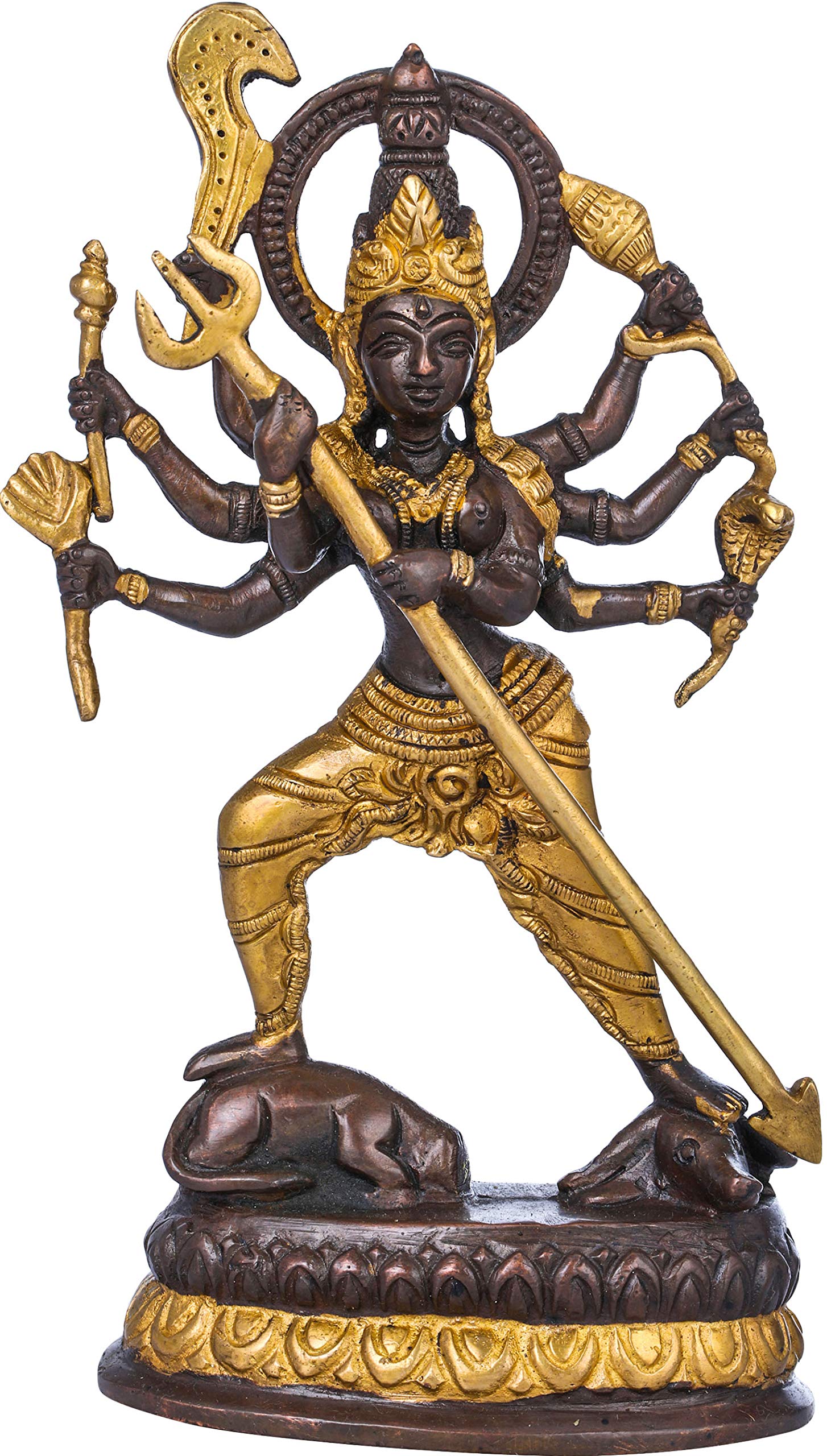 Statue de Durga en laiton doré 28cm décor spirituel fait main