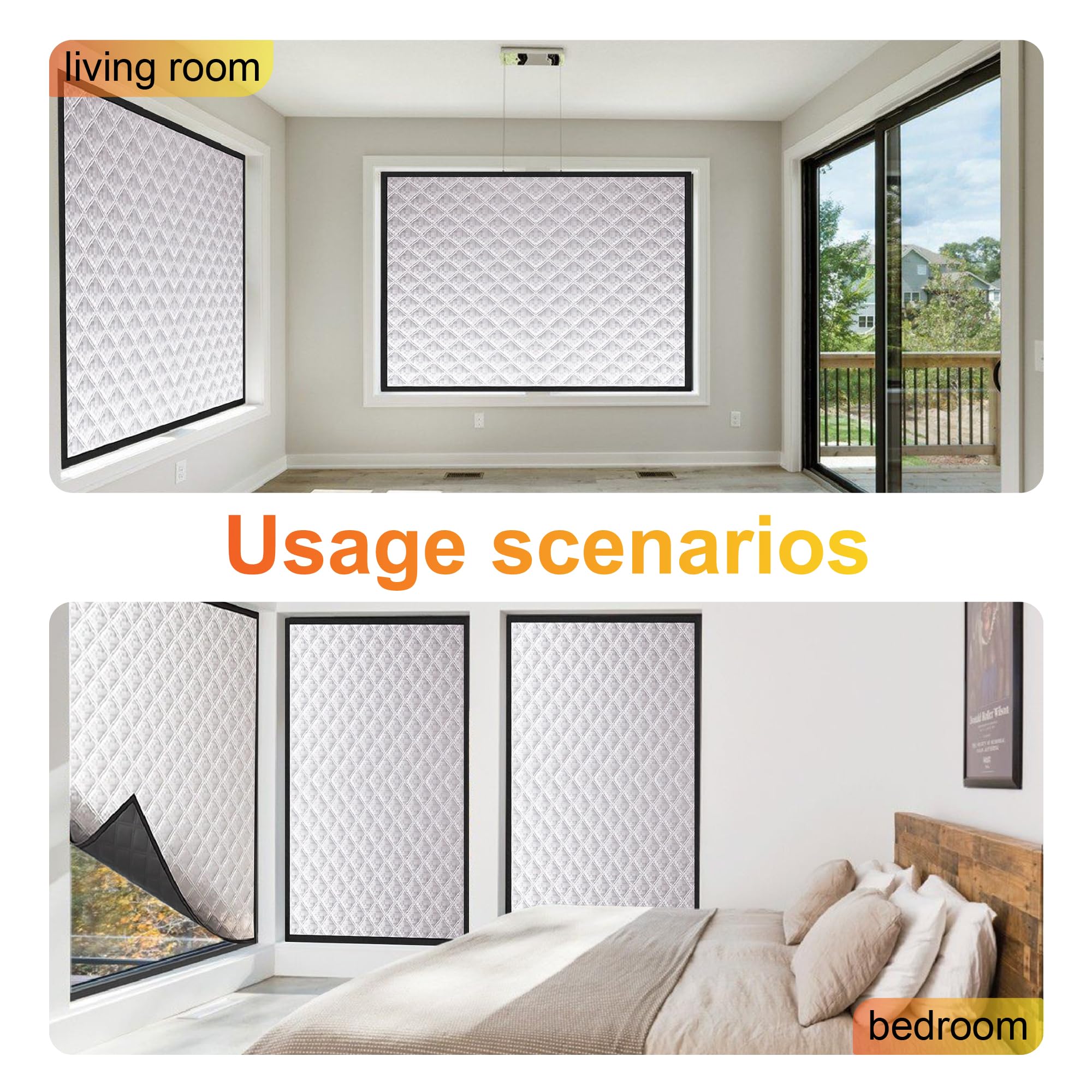 Fenster Wärmeschutz Set 95 x 440 cm Oxford Gewebe Dick Baumwollfüllung Isolierfolie für Fenster Winterfest Machen Einfache Montage Ohne Bohren für Balkontür Terrassentür, Silber