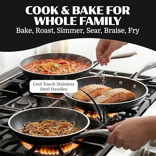 Miniatura 6 de Granitestone Juego de 3 sartenes antiadherentes de 8, 10, 12 pulgadas, sartenes no tóxicas antiadherentes para cocinar, listas para inducción, sin