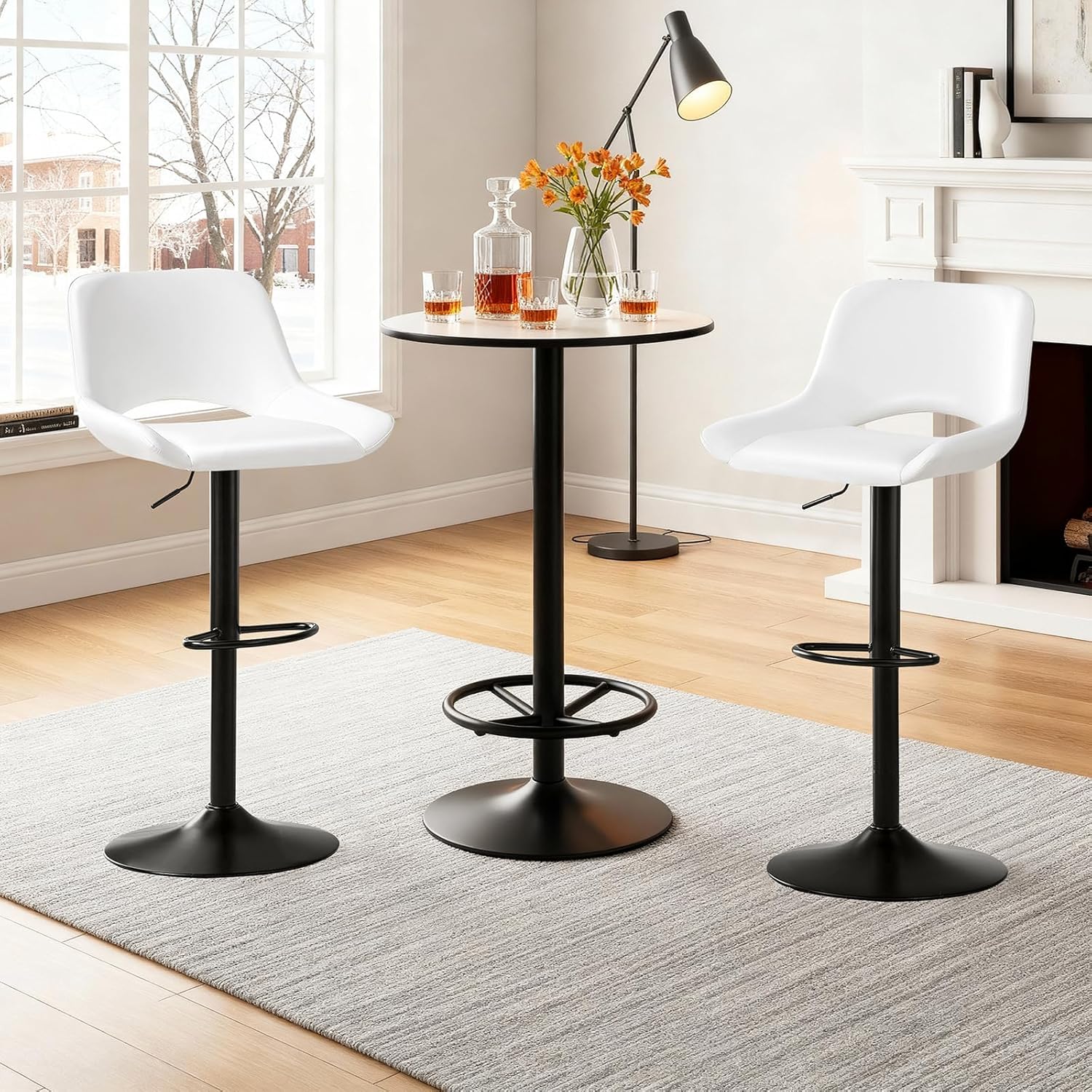 Adjustable Swivel Bar Stools Set of 2｜Counter Height Bar Stools with Back｜Modern Faux Leather Barstools｜Metal Leg with Footrest｜Easy Assembly｜Easy to Clean｜for Bar, Kitchen Island, Dining Room